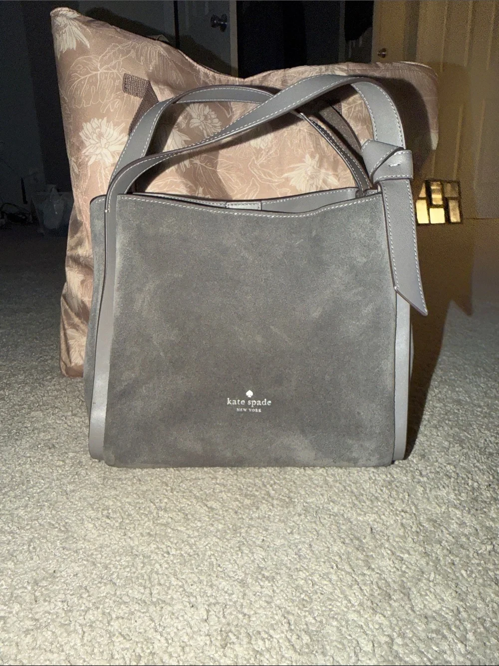 kate spade Gray Suede & Leather Top-Handle Shoulder Bag